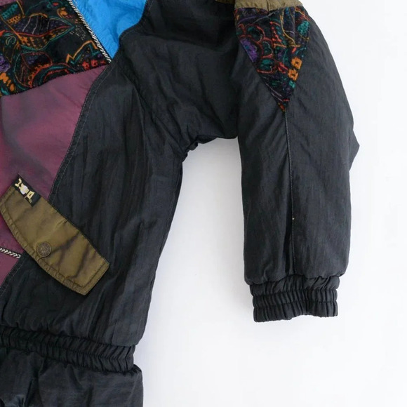 Vintage 90's ISPO Blue & Black Patchwork Funky Puffer Zip Up Winter Jacket S - Picture 11 of 15